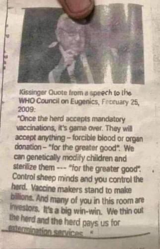 Kissinger quote 2009 - Mandatory vaccinations