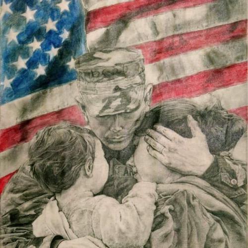 Flag - With soldier hugging kids