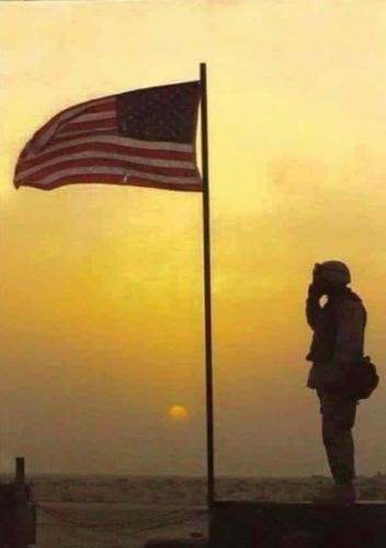Flag - Soldier saluting at sunset