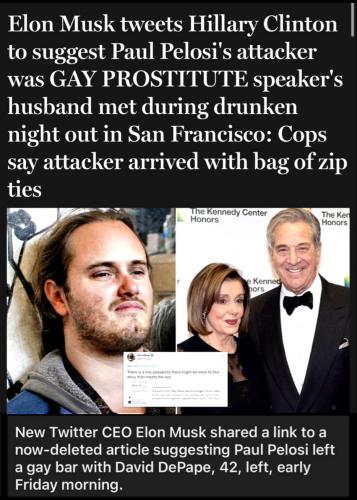 Paul Pelosi.~Elon Musk Twittes Hillary Clinton~