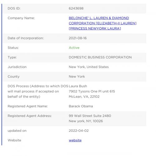 BELONCHE L LAUREN DIAMOND CORPORATION Obamas new startup