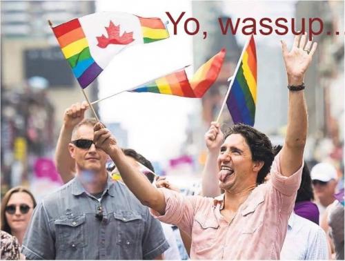 Justin Trudeau - homosexual degrading canada flag