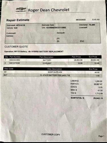 Chevy Volt Repair Bill