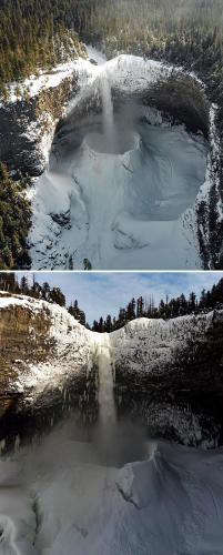 Waterfall -- Freezing Temperatures for Free-Falling Water 'Ice Crater'