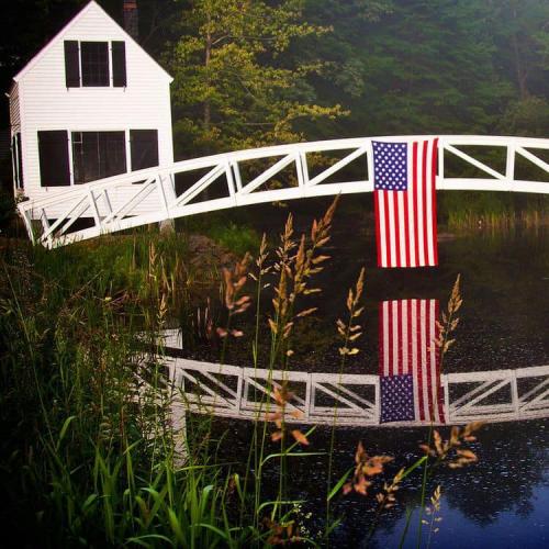 Flag - On bridge over pond