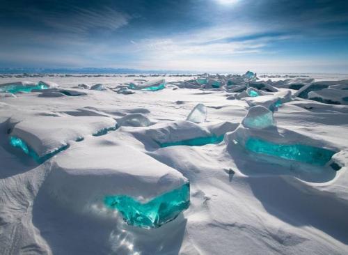 Ice -- Turquoise ice formations on Lake Baikal, Russia