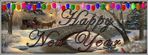 Happy New Year - Horse and wagon in snow at bridge