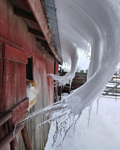 Ice-Snow Geometry - Barn Underneath Curved Icicles