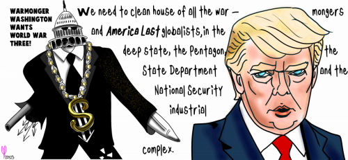 Donald Trump versus warmonger washington political cartoon nft