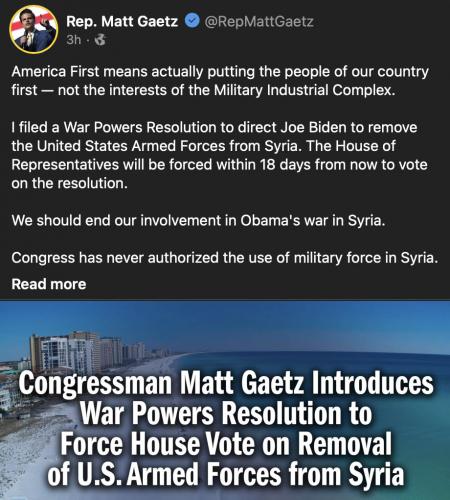 Gaetz war powers