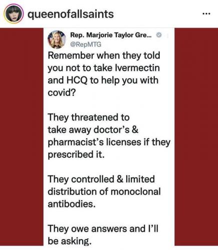 COVID, Marjorie Taylor Greene  -- Ivermectin-HCQ Vandalism