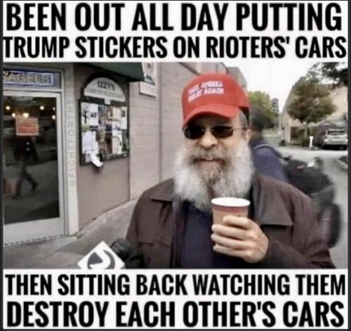 Trump stickers on riot cars