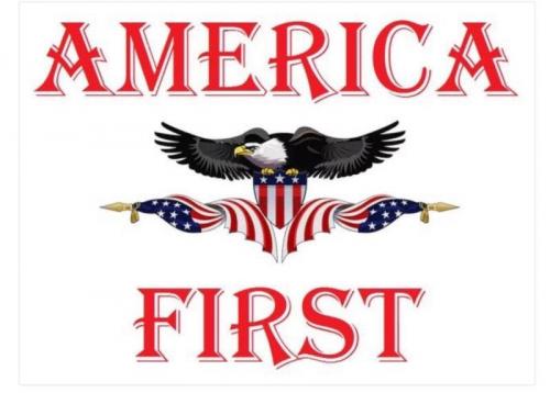 USA Flags, Eagle, Crest -- 'AMERICA FIRST'
