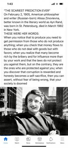 Ayn Rand -- Her Prophecy Prediction -- Means of Production