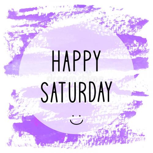 happy-saturday-text-violet-watercolor-background-79905980