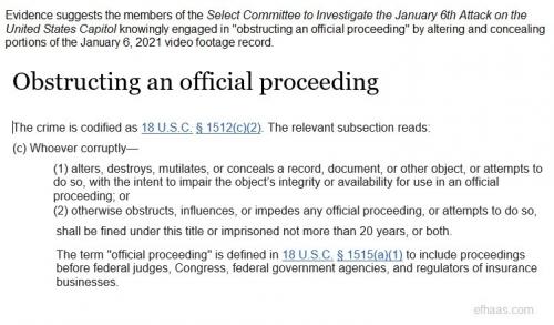 Jan 6 committee violated US crime code 18 U.S. Code § 1512(c)(2).
