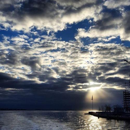 Flag - At sunset on lake