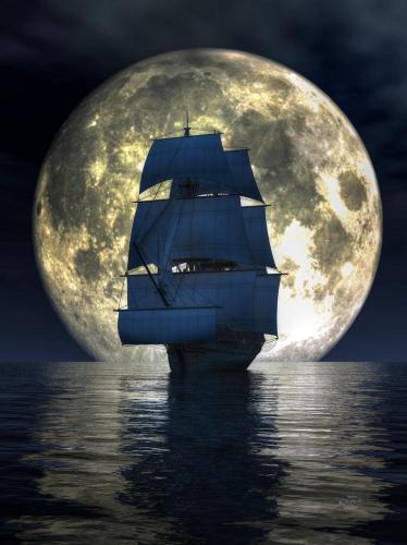 Good Night 45 - Sailing ship with moon