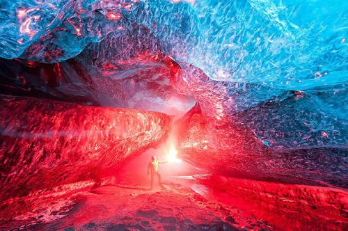 Iceland, Cave -- Ice Cave (lightened by Torch)