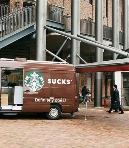 Starbucks - Van with side door open - Sucks