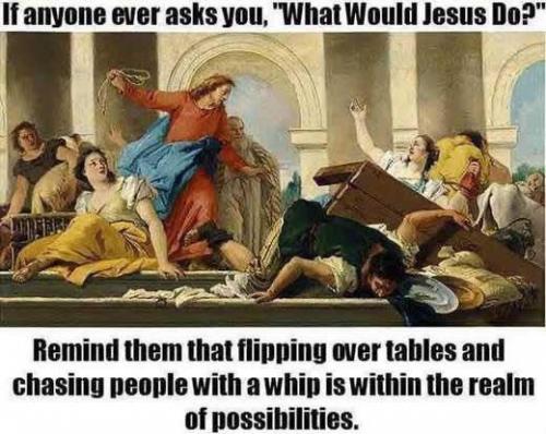 Jesus overturning the tables