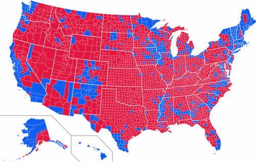 Red and blue by county