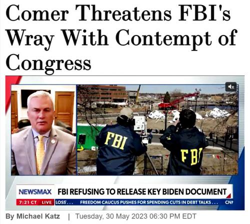 Comer Threatens FBI's Wray With Contempt of Congress