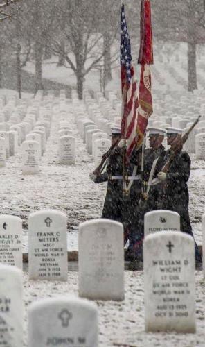 Flag - Marine color guard at Arlington in snow