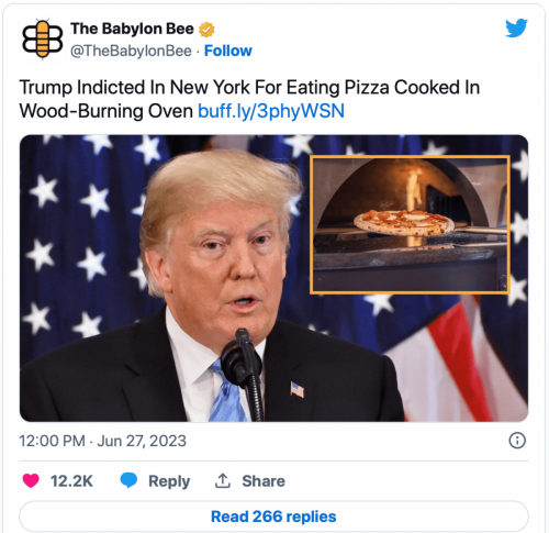 PresidentTrumpIndictedEatingfromWoodFirePizzaOven