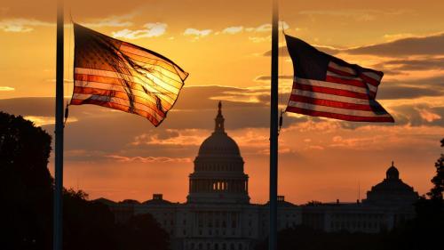 US Capitol building and US flags, Washington, DC