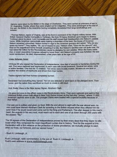 Founding Fathers -- Fate of 56 Signers of Declaration of Indepence (Rush Limbaugh Jr)