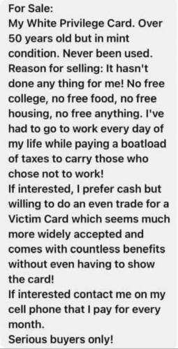 white privelege card for sale