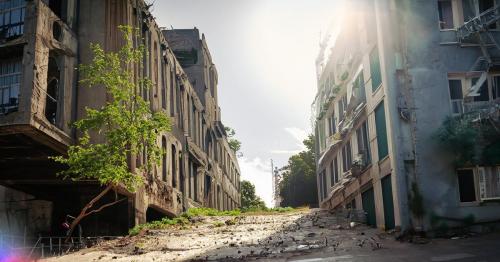 50 years after global depopulation, nature reclaims the city streets and crumbling buildings_cr