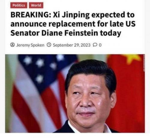 Breaking Chairman Xi expected to annount Feinstein's replacement