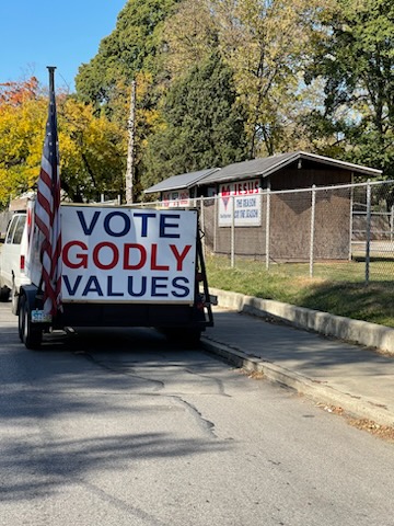 Richard Justman -- Signs 'Vote Godly Values' (Nov Election 2022)