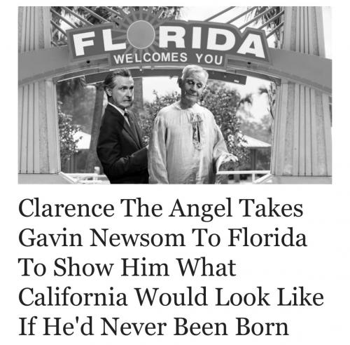 Clarence the angel and Gavin Newsom