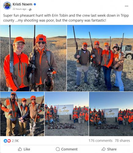 Kristi Noem pheasant hunt 2023