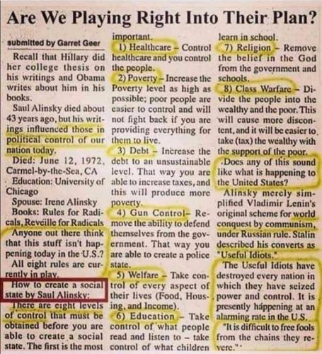 SAUL ALINSKY PLANS