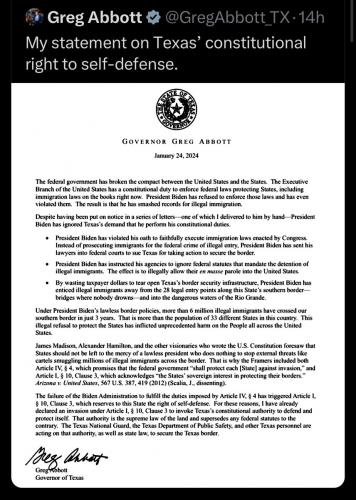 Greg Abbott Statement ~Constitutional Right to Defend~
