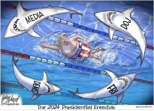 Trump, 2024, DOJ, FBI, Democrats, Mainstream Media --  Swimming with Sharks