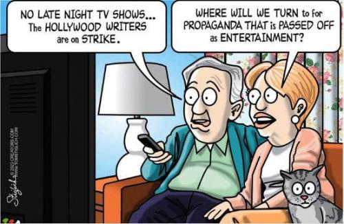 Late Night TV, Hollywood Strike -- Propaganda as Comedy, Entertainment