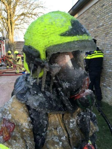 Ice-Snow Geometry - Dutch Firefighter After Dousing A Fire In Freezing Conditions