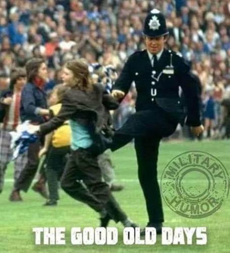 Good Old Days, British, Kid -- Cop kicks Boy