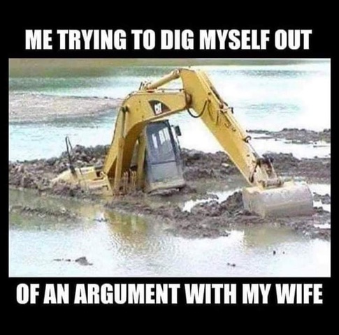 Man, Woman, Husband, Wife, Industrial Tractor -- Argument in a Hole