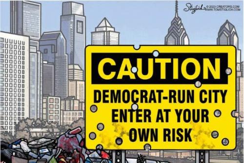Democrat, Liberal, Sign -- Caution Libtard Run City