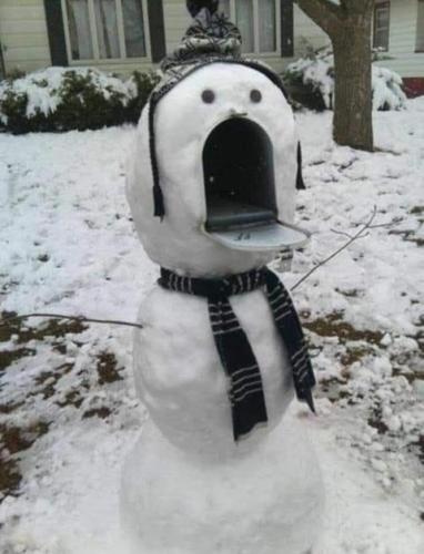 Snow-Ice Art, Post Office Man -- Snowman Mailbox