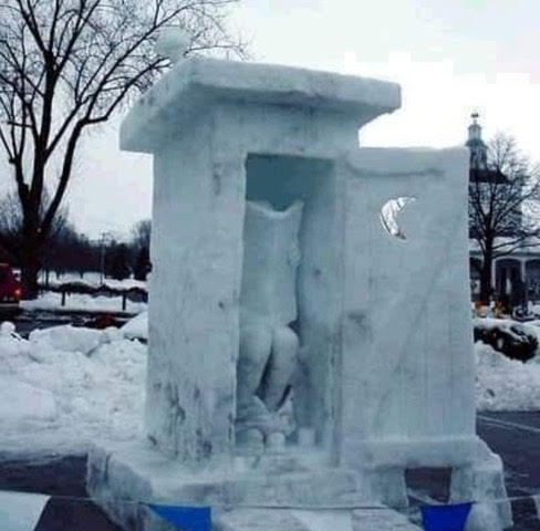 Snow-Ice Art, Snowman, Toilet, Bathroom, Porta Potty -- 'SnowPotty'