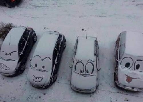 Snow-Ice Art, Cars, Automobiles -- 'Snowmobile' Faces