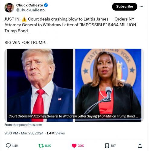 Letitia James Bond Blow