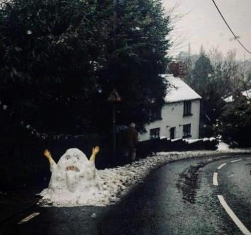 Snow-Ice Art, Snowman, Road, Street, Melting, Trail -- 'SnowMonster'